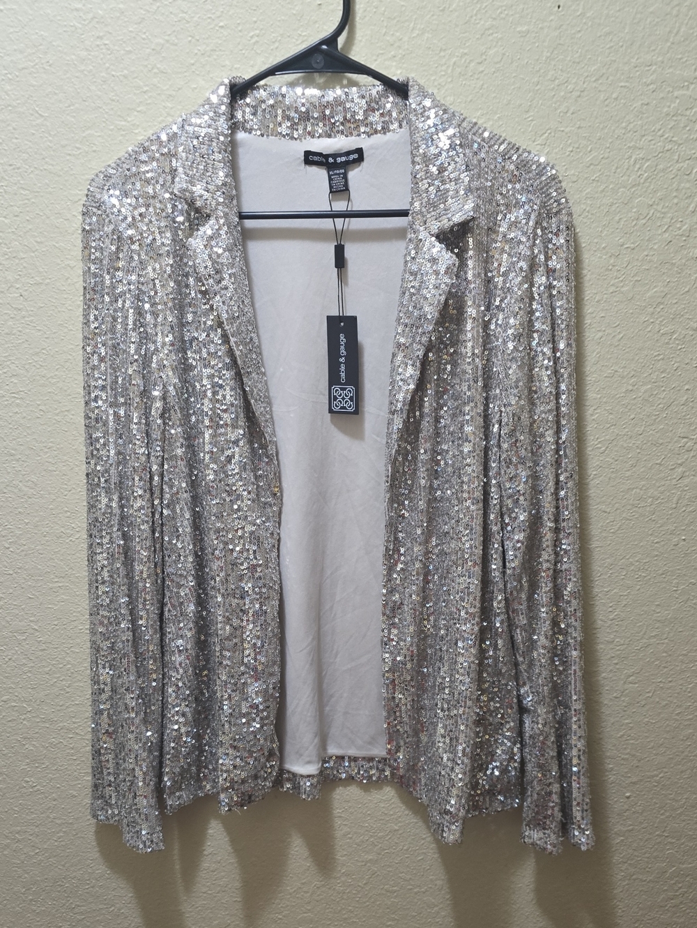 Cable & Gauge Silver Sequin Open-Front Blazer